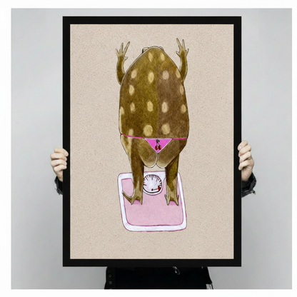 Funny Frog on Scale Humorous Whimsical Canvas Art