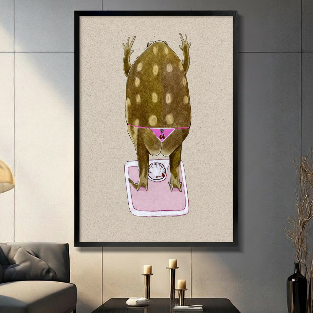 Funny Frog on Scale Humorous Whimsical Canvas Art