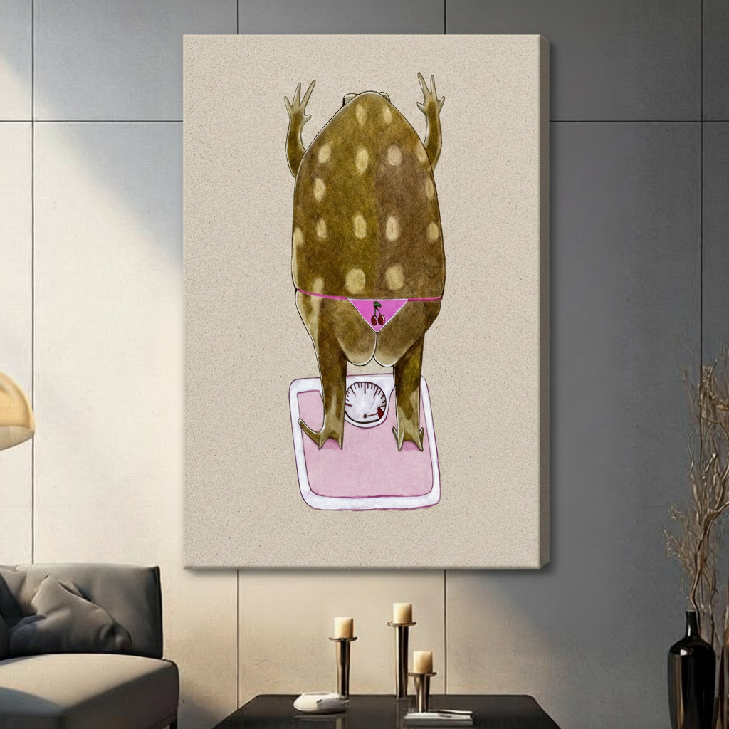 Funny Frog on Scale Humorous Whimsical Canvas Art