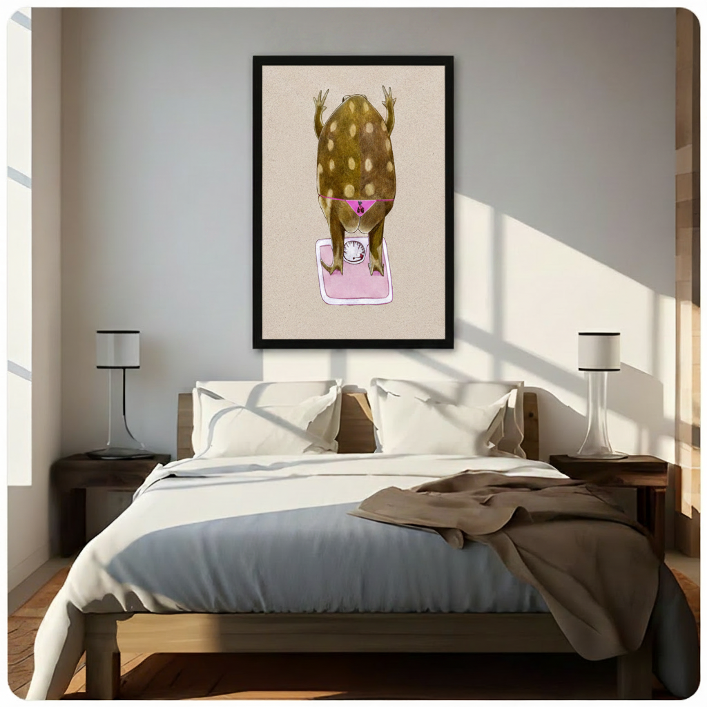 Funny Frog on Scale Humorous Whimsical Canvas Art