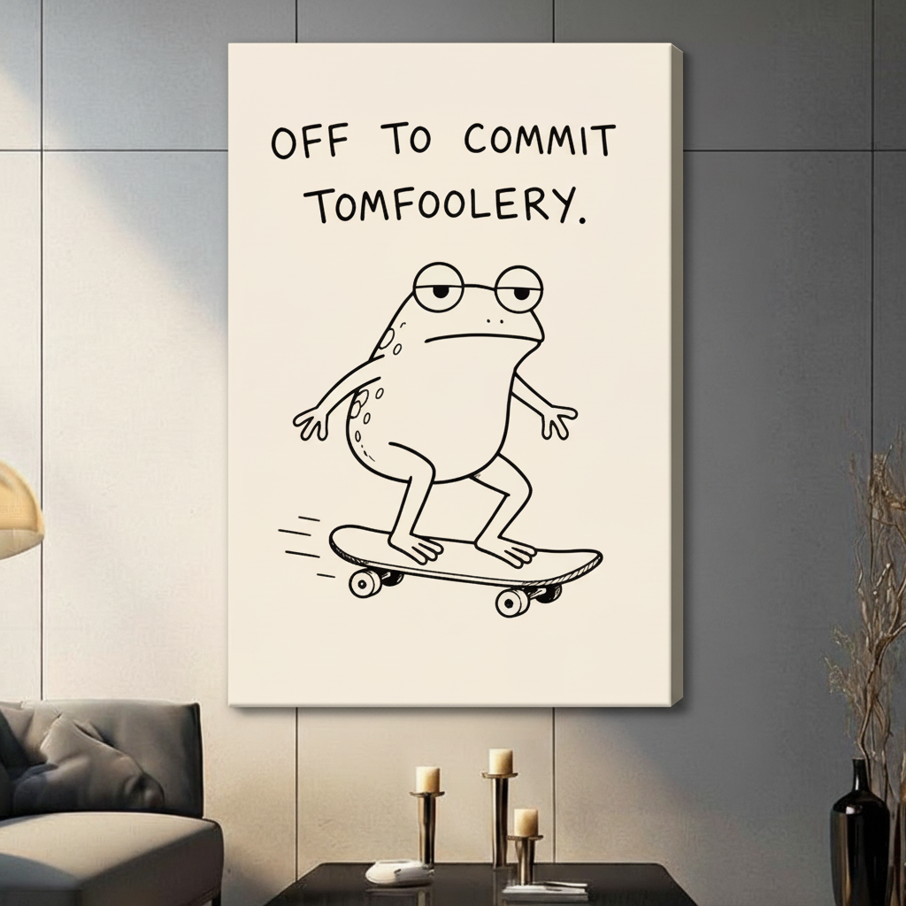 Off To Commit Tomfoolery Frog Skateboard Canvas Art