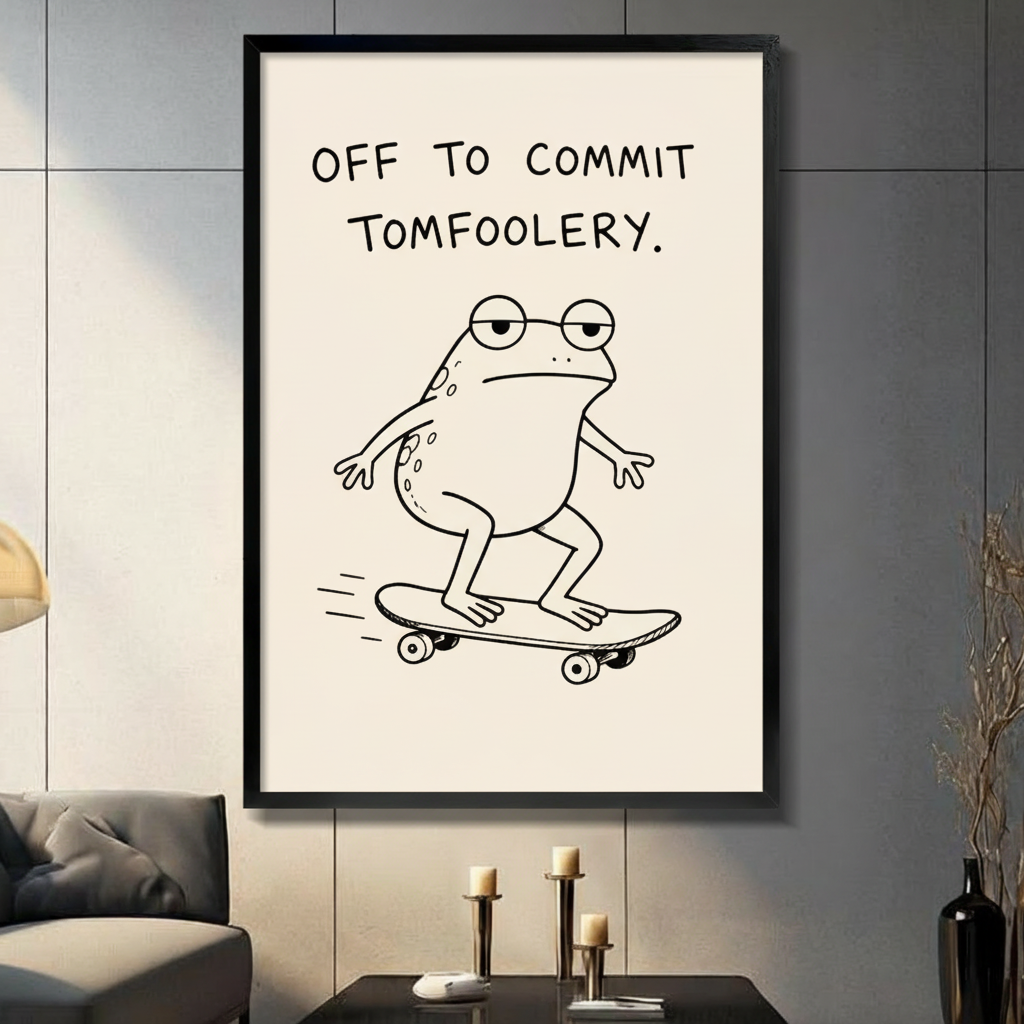 Off To Commit Tomfoolery Frog Skateboard Canvas Art