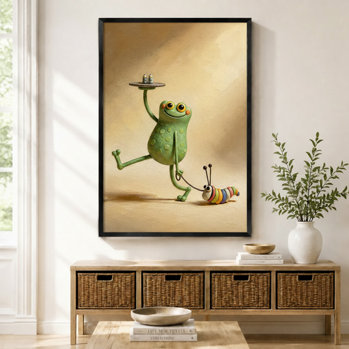 Funny Frog Waiter Whimsical Canvas Wall Art