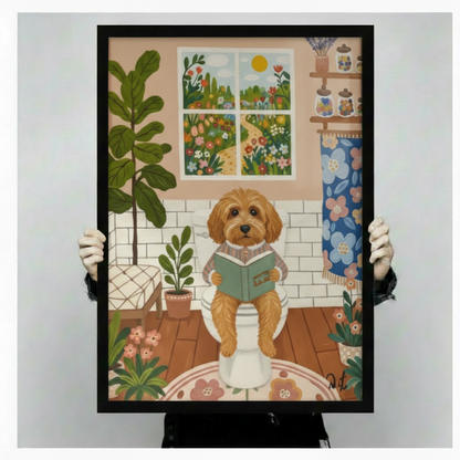 Goldendoodle Reading Bathroom Cottagecore Canvas Wall Art