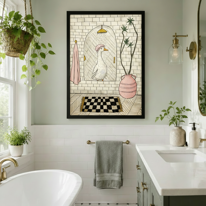 Whimsical Goose Shower Bathroom Canvas Art Wall Art