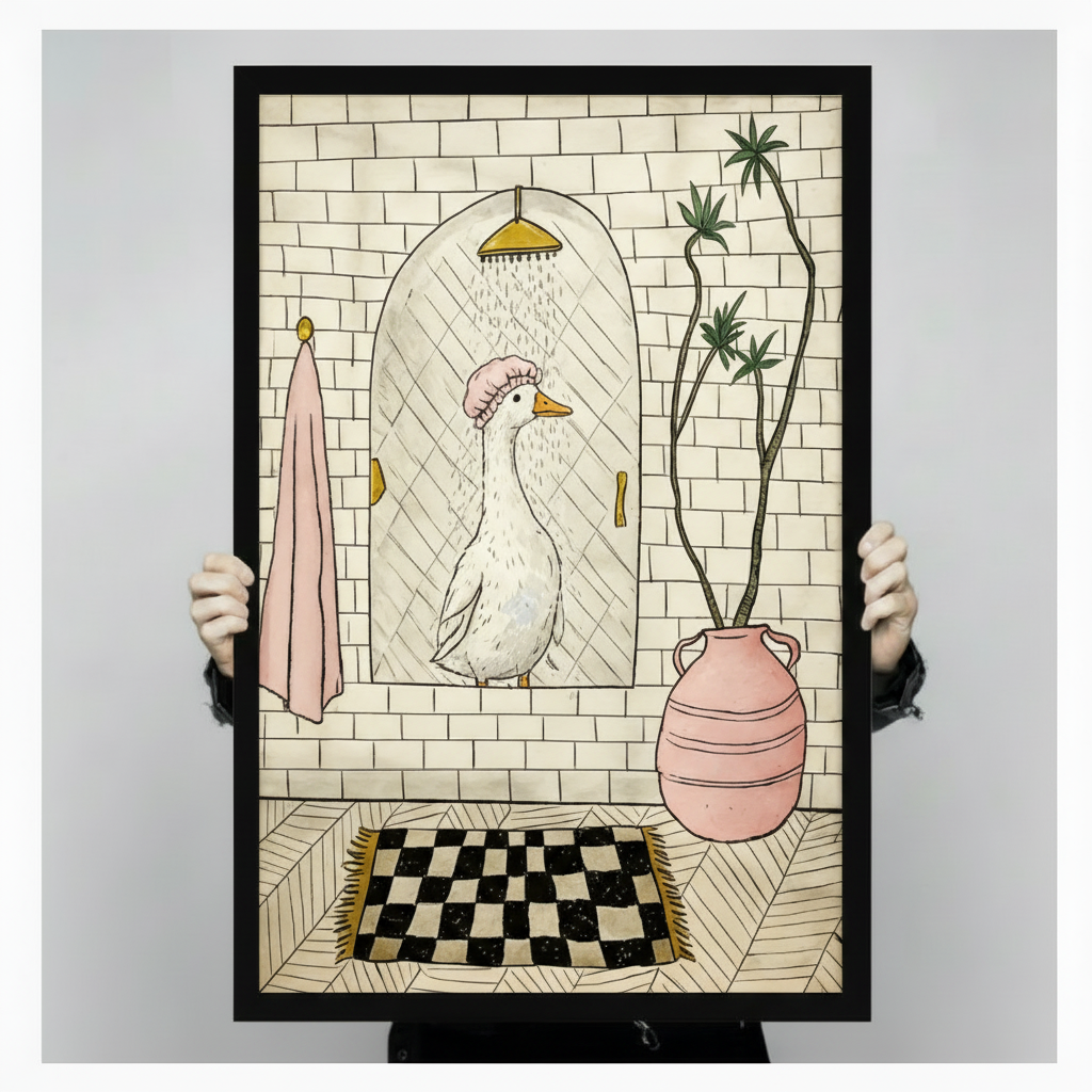 Whimsical Goose Shower Bathroom Canvas Art Wall Art