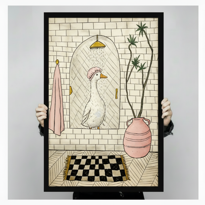 Whimsical Goose Shower Bathroom Canvas Art Wall Art