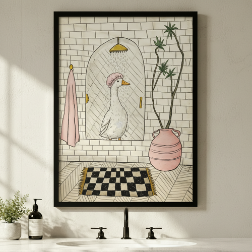 Whimsical Goose Shower Bathroom Canvas Art Wall Art