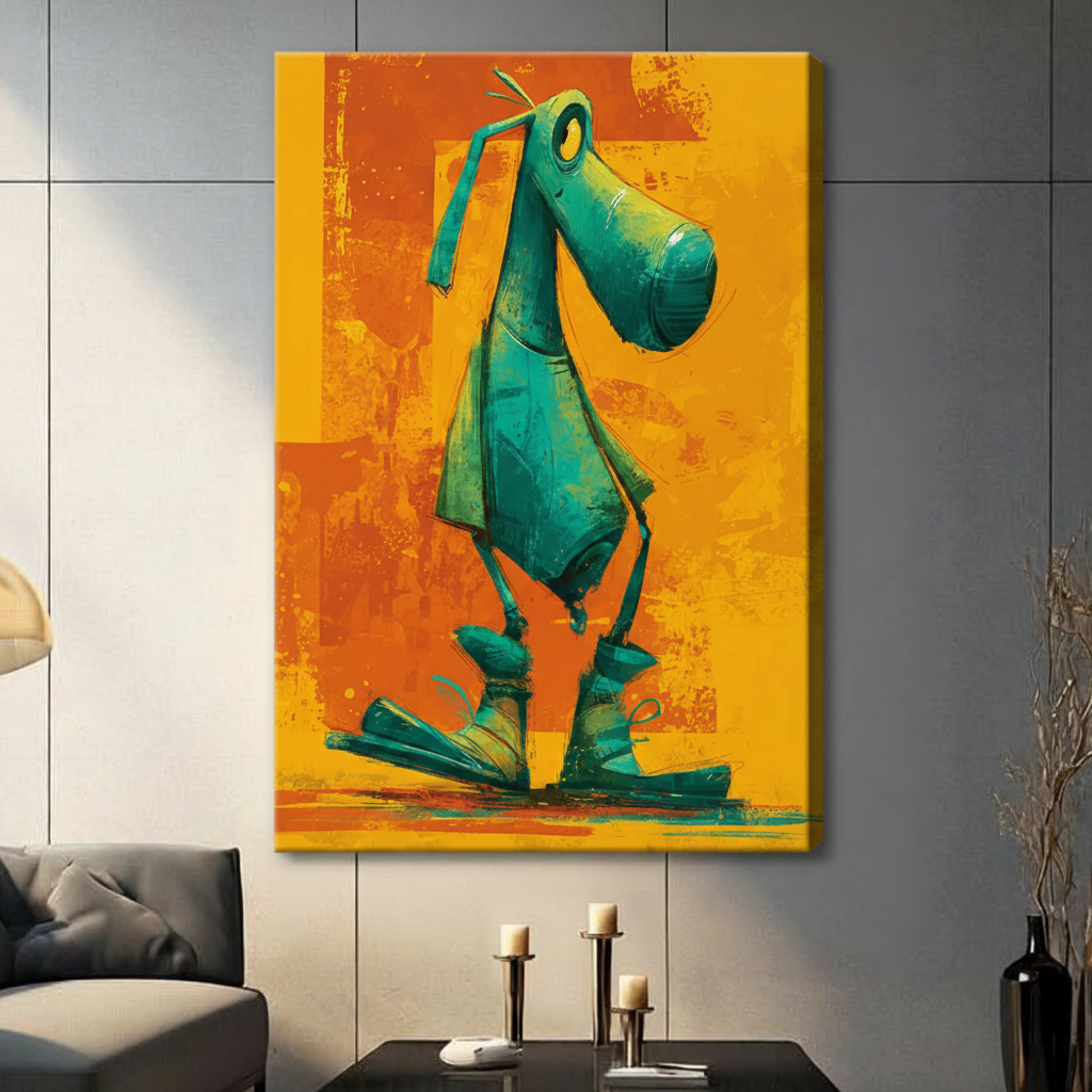 Pop Art Green Dog Orange Canvas Wall Art