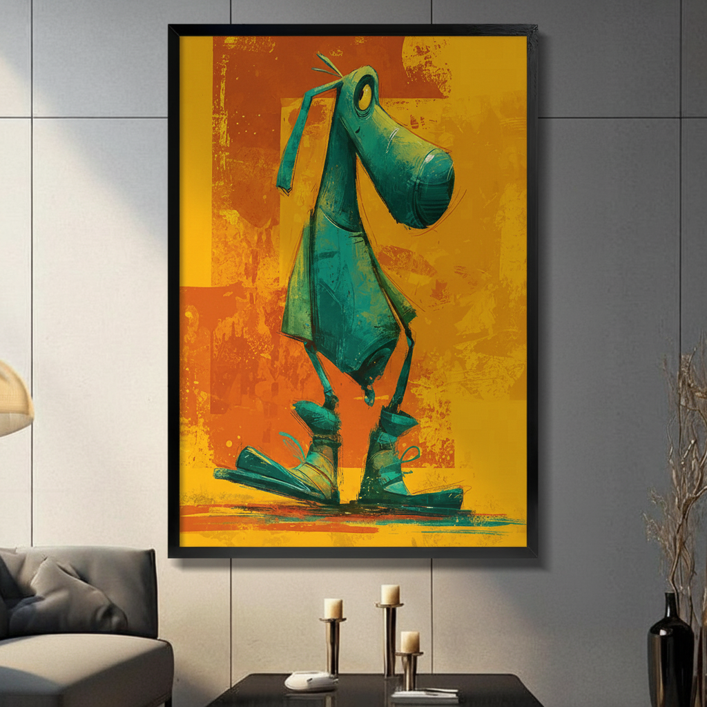 Pop Art Green Dog Orange Canvas Wall Art