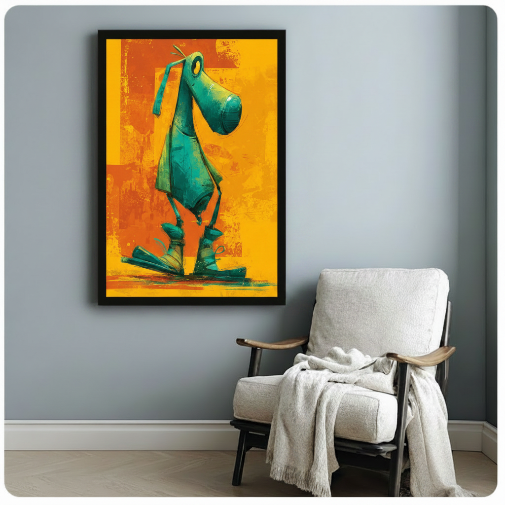 Pop Art Green Dog Orange Canvas Wall Art