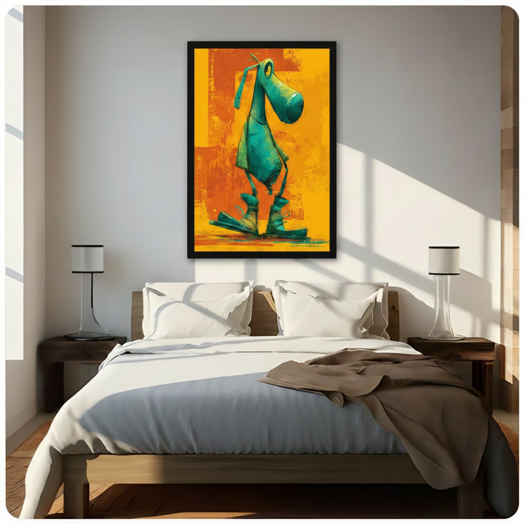Pop Art Green Dog Orange Canvas Wall Art