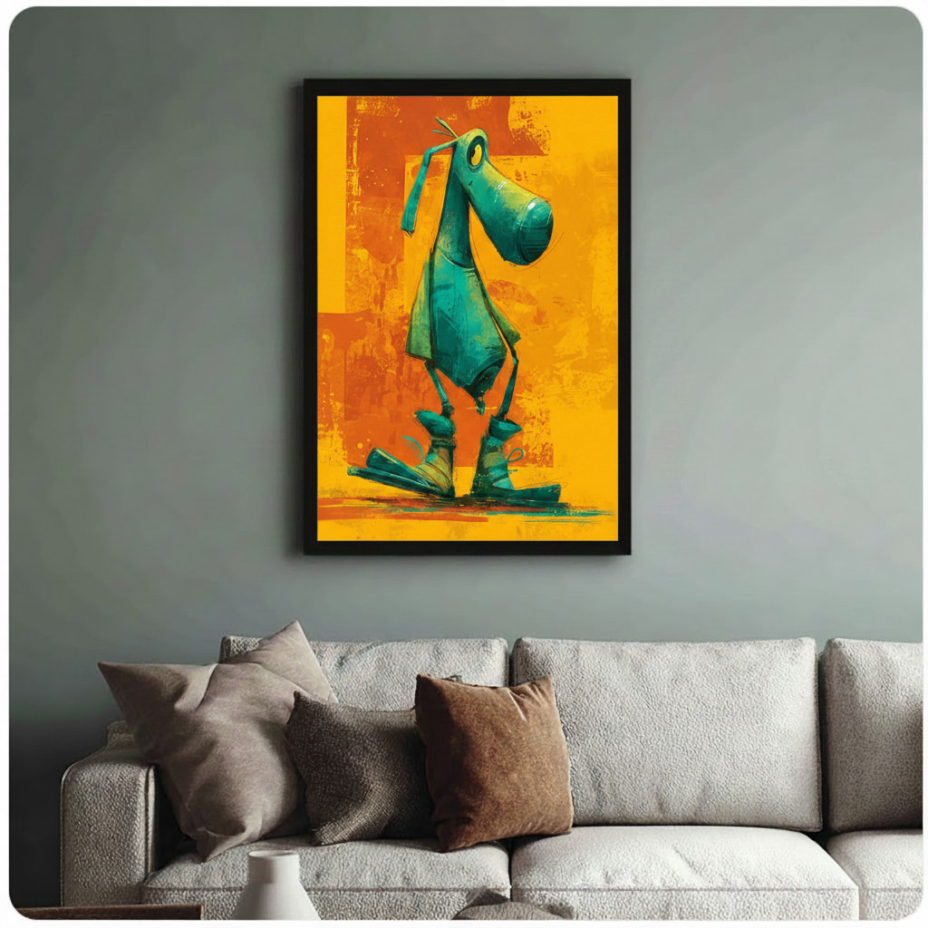 Pop Art Green Dog Orange Canvas Wall Art