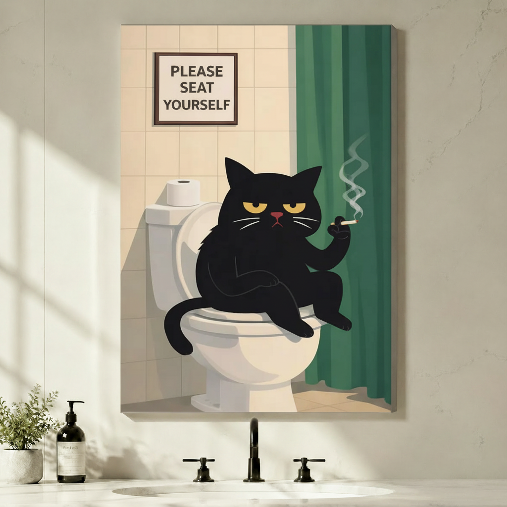 Grumpy Cat Bathroom Funny Canvas Wall Art