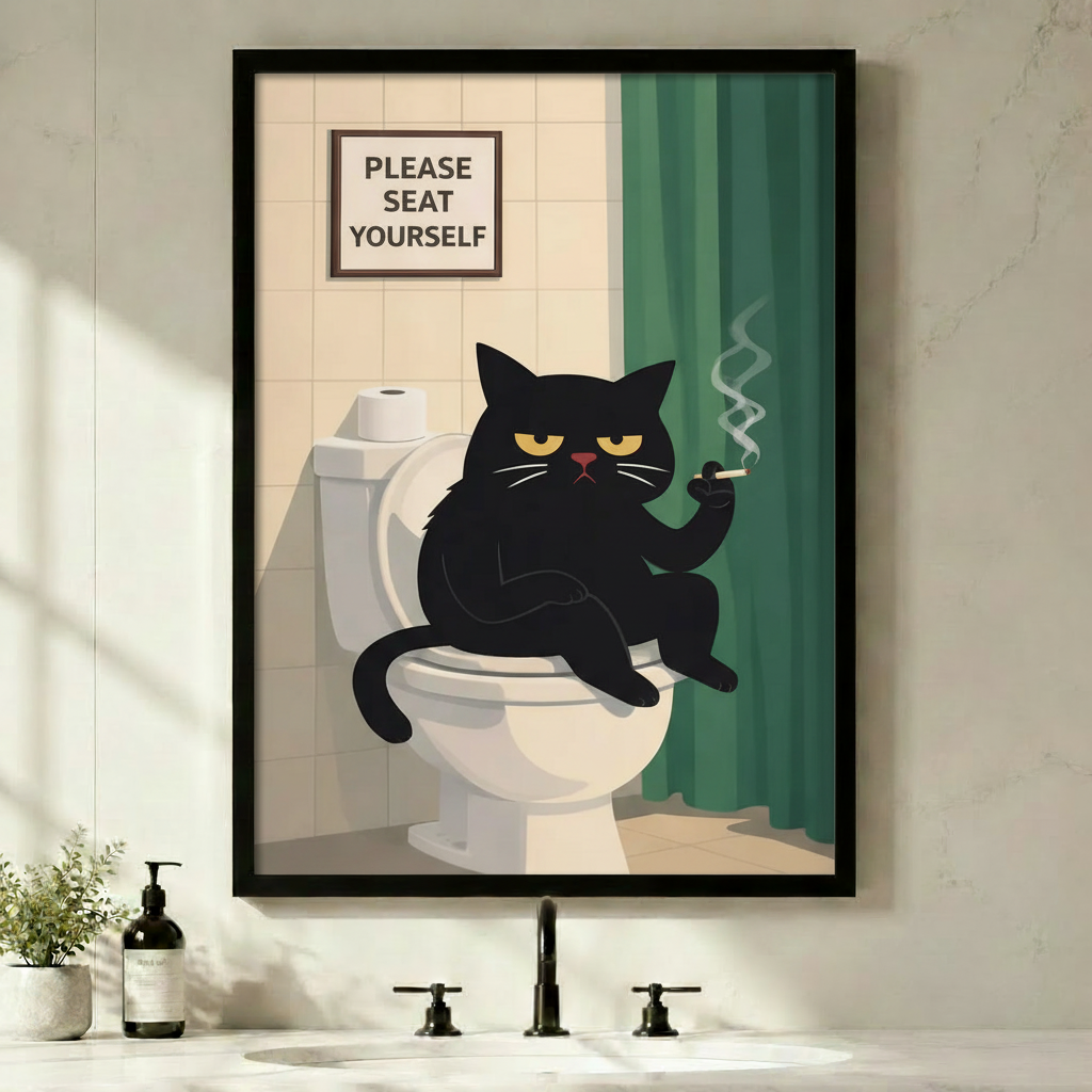Grumpy Cat Bathroom Funny Canvas Wall Art