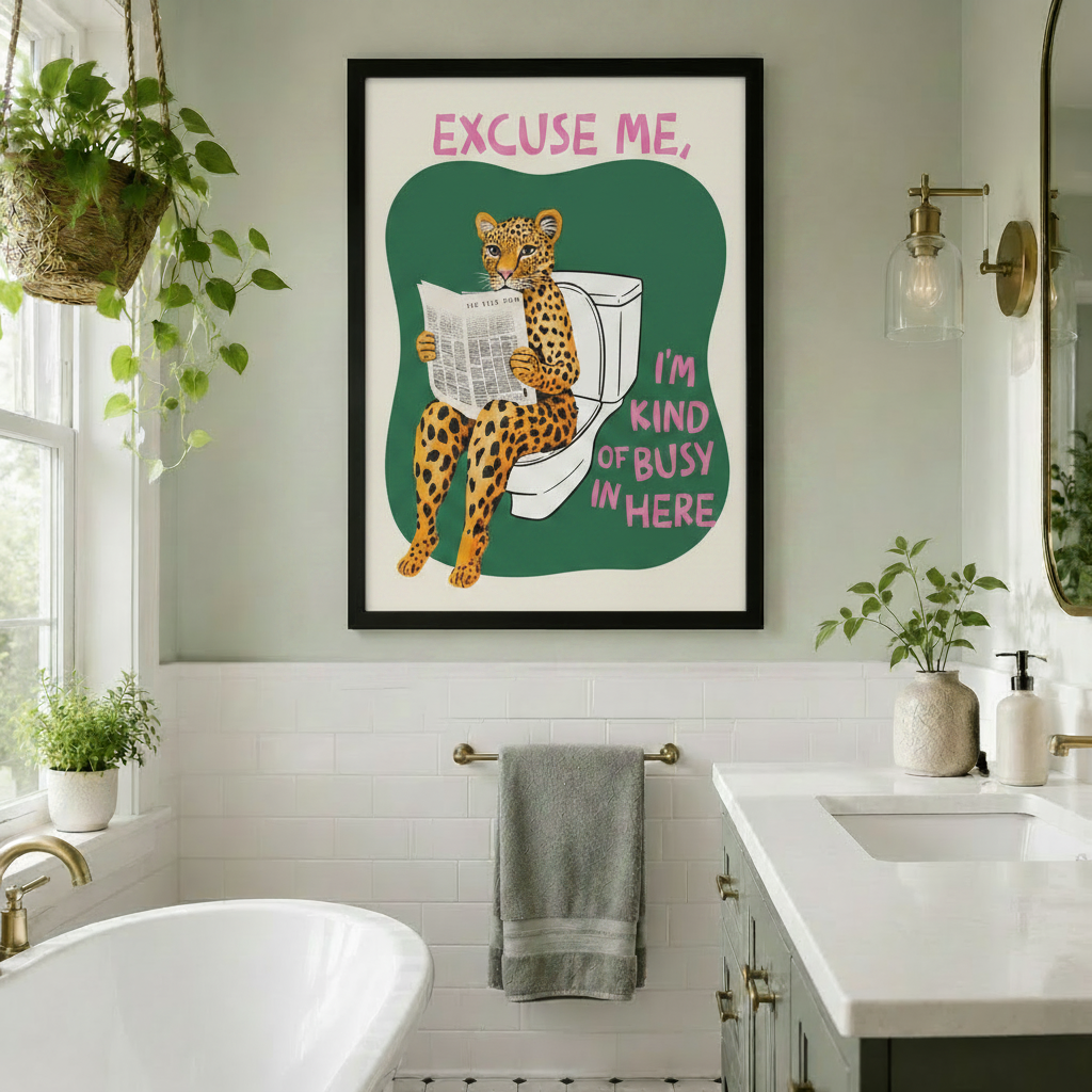 Funny Leopard Bathroom Quote Canvas Art Wall Art