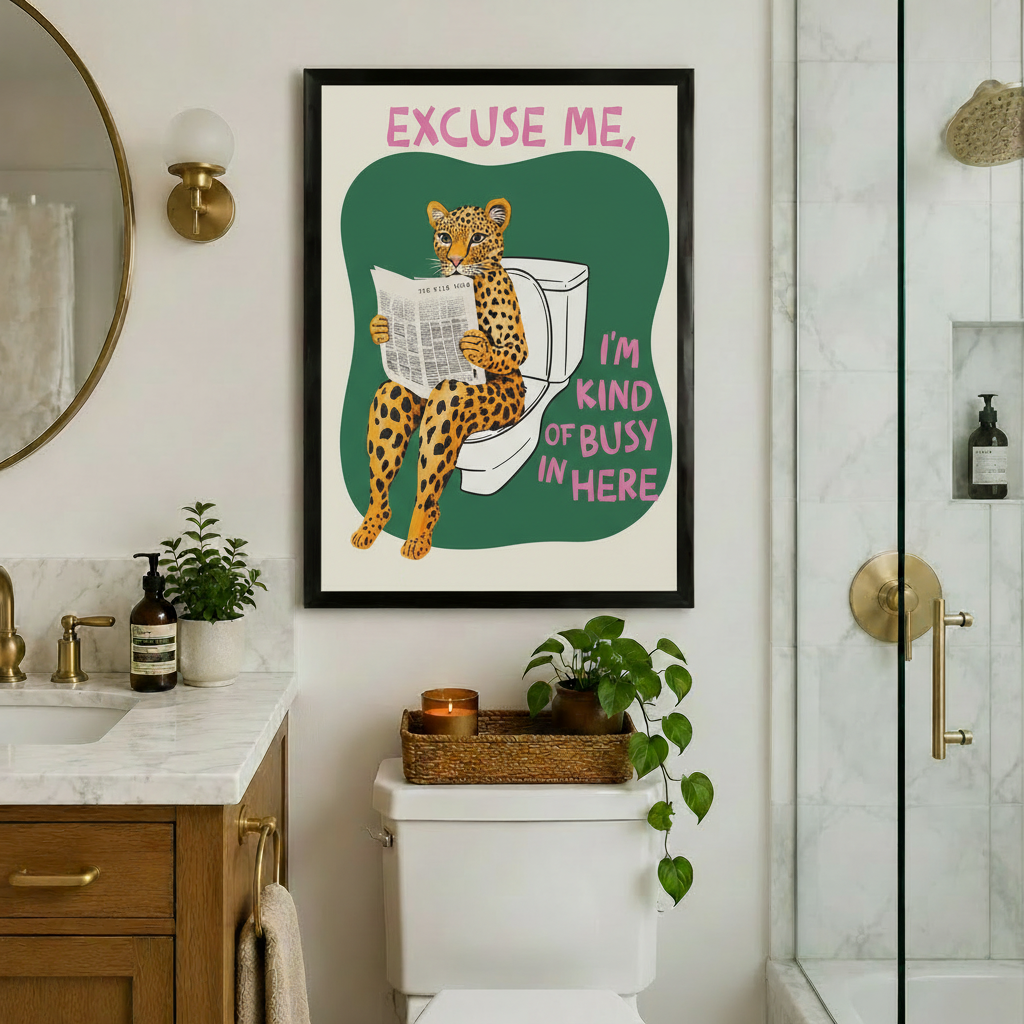 Funny Leopard Bathroom Quote Canvas Art Wall Art