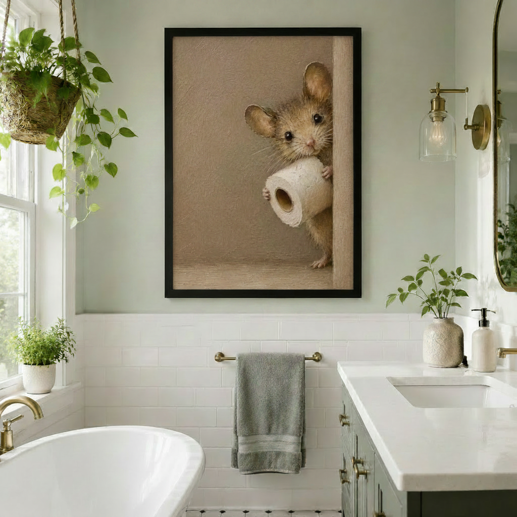 Funny Mouse Toilet Paper Roll Canvas Art Wall Art