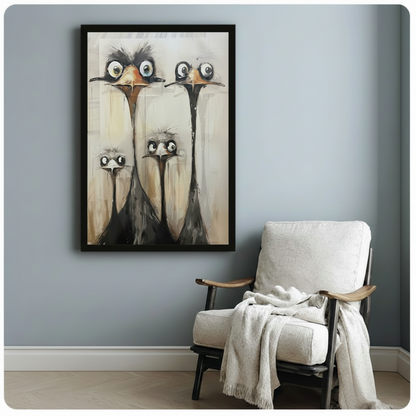Quirky Ostrich Family Expressionist Canvas Wall Art