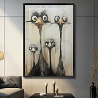 Quirky Ostrich Family Expressionist Canvas Wall Art