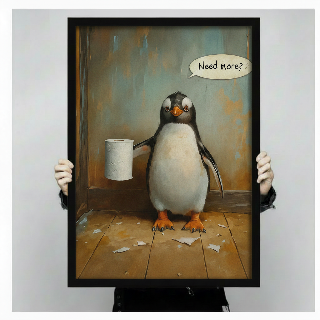 Funny Penguin Bathroom Oil Painting Canvas Art