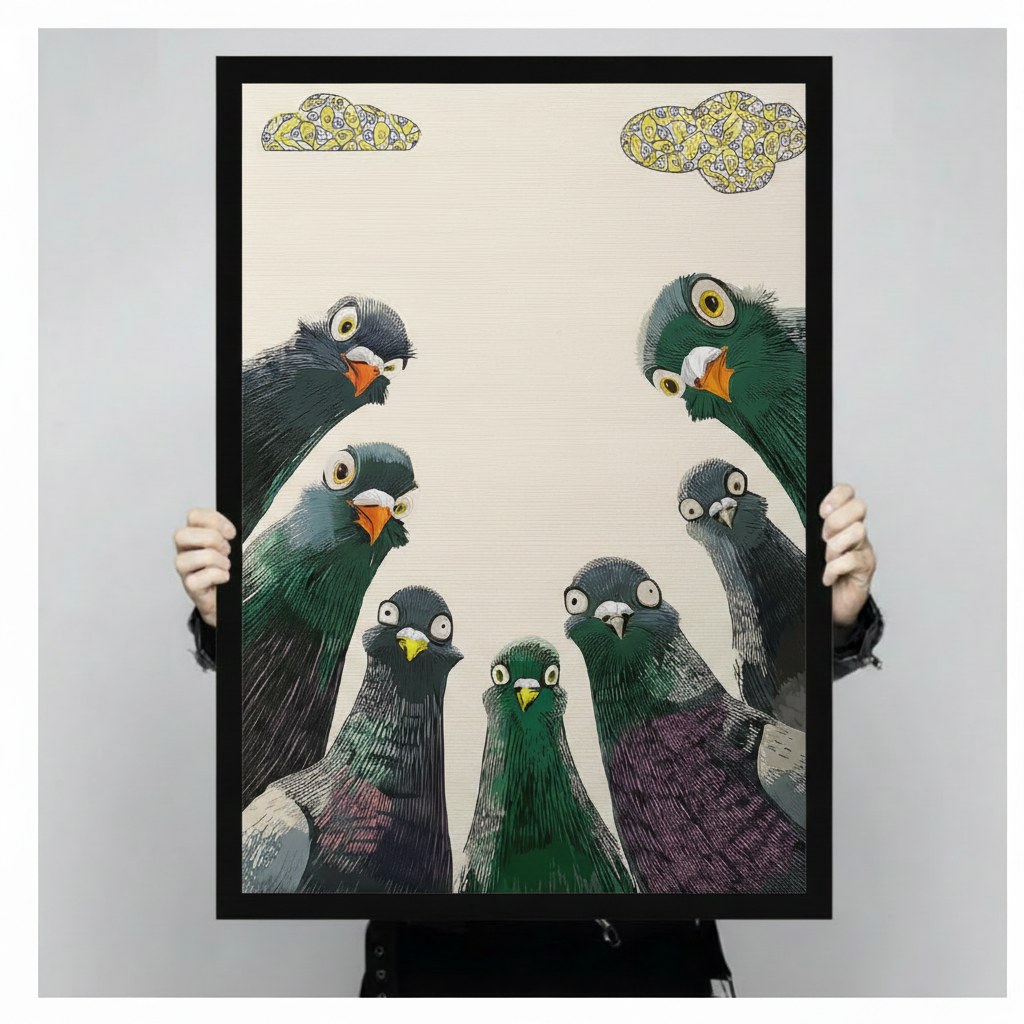 Curious Pigeons Flock Funny Canvas Wall Art
