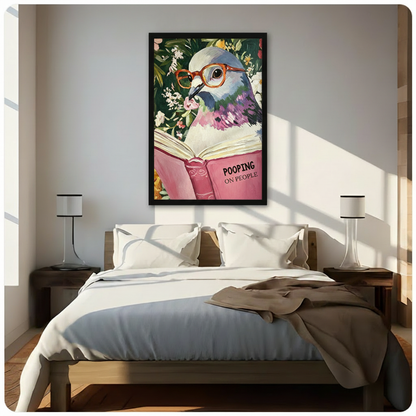 Funny Pigeon Reading Book Floral Canvas Art Wall Art