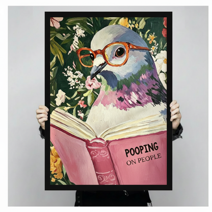 Funny Pigeon Reading Book Floral Canvas Art Wall Art