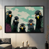 Funny Pigeons Staring Retro Canvas Wall Art