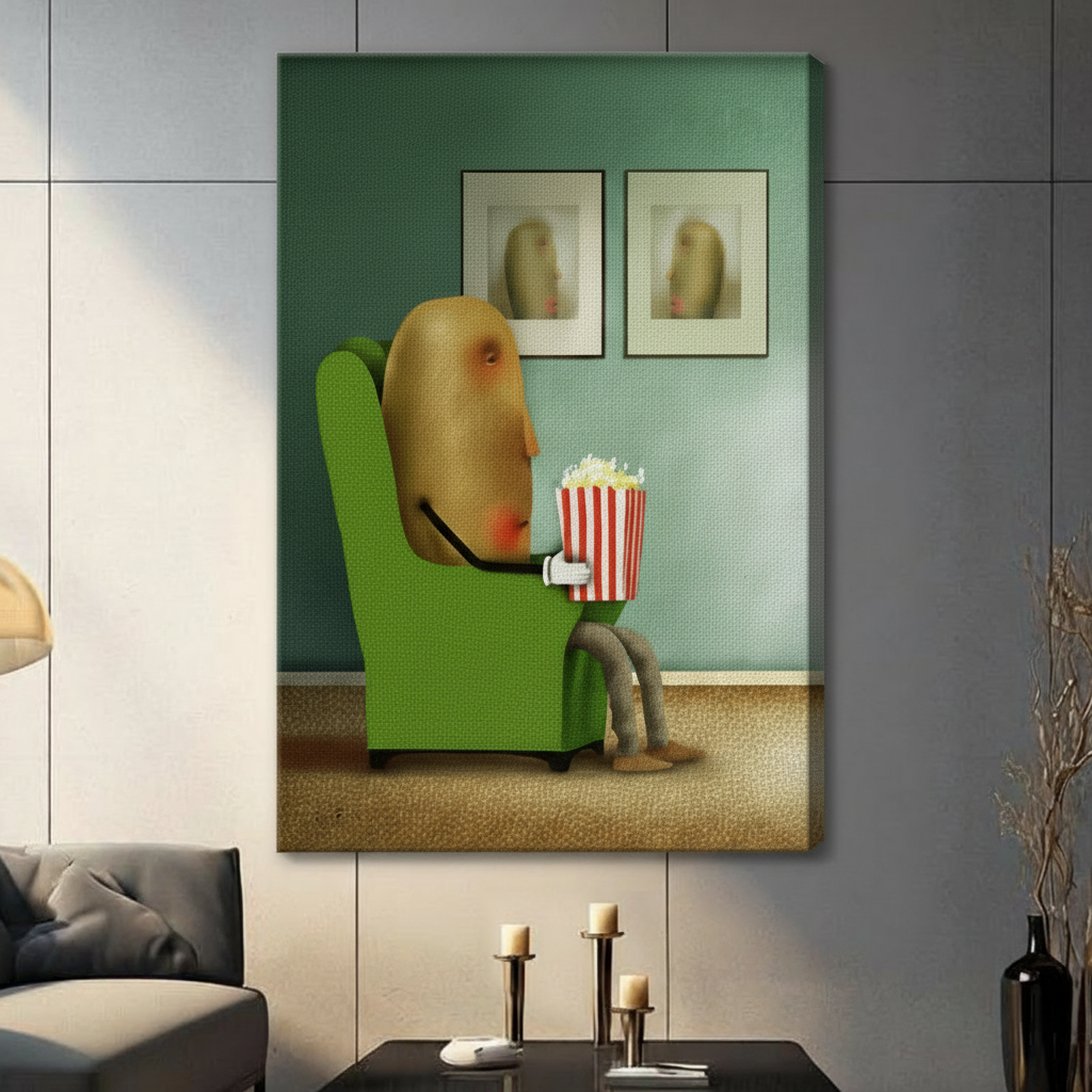 Funny Potato Couch Popcorn Canvas Wall Art