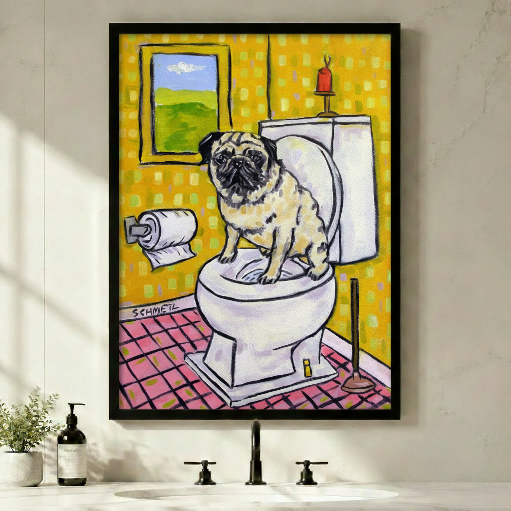 Pug On Toilet Funny Pop Art Canvas Print Wall Art