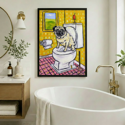 Pug On Toilet Funny Pop Art Canvas Print Wall Art