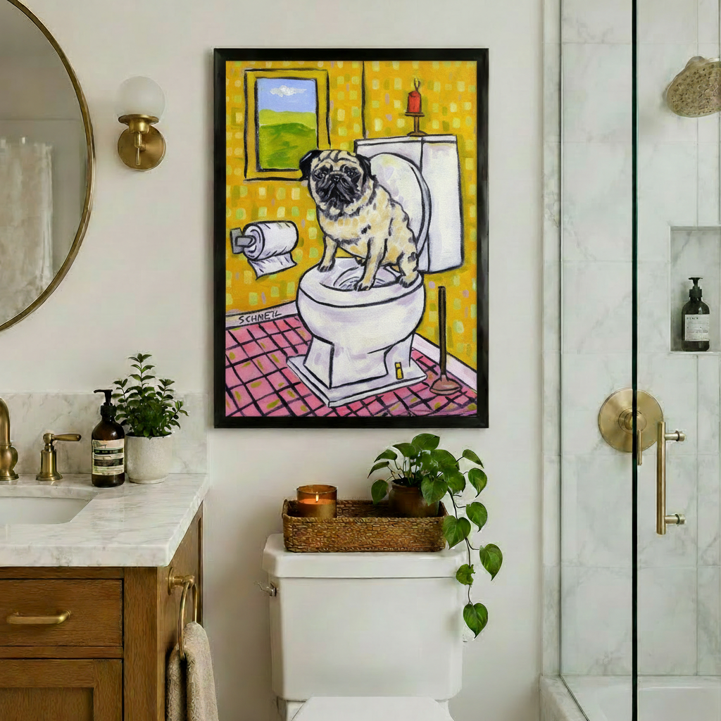 Pug On Toilet Funny Pop Art Canvas Print Wall Art