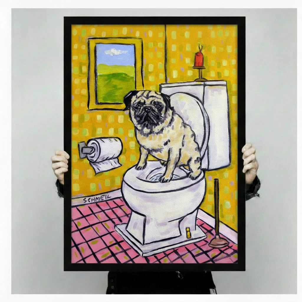 Pug On Toilet Funny Pop Art Canvas Print Wall Art