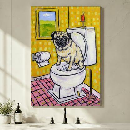 Pug On Toilet Funny Pop Art Canvas Print Wall Art