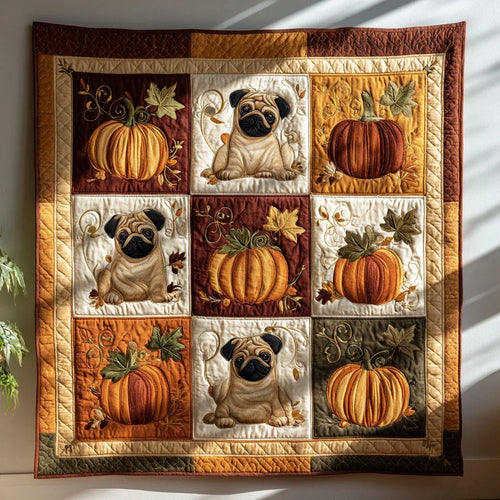 Funny Pumpkin Pug Quilt Blanket