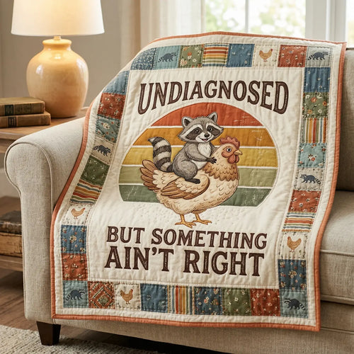 Funny Raccoon Riding Chicken Quilt Blanket