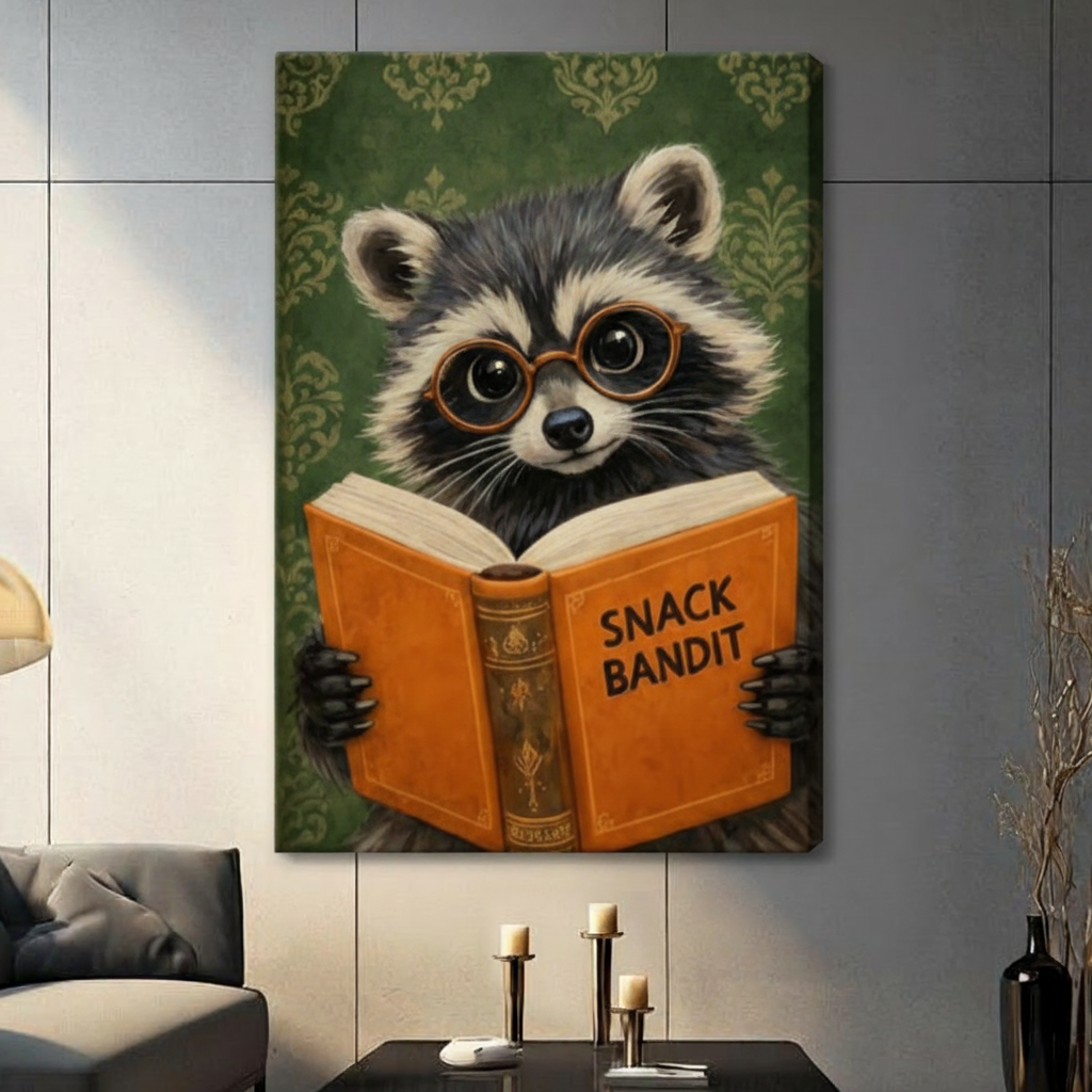 Snack Bandit Raccoon Funny Book Canvas Art Wall Art