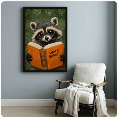 Snack Bandit Raccoon Funny Book Canvas Art Wall Art