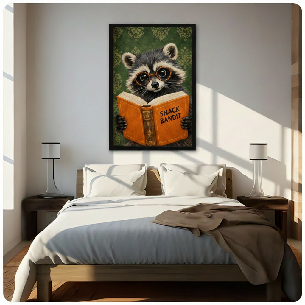 Snack Bandit Raccoon Funny Book Canvas Art Wall Art