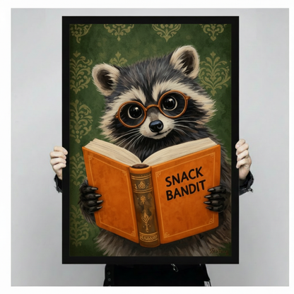 Snack Bandit Raccoon Funny Book Canvas Art Wall Art