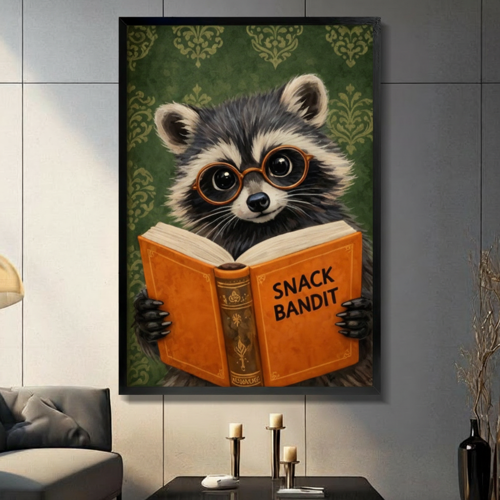 Snack Bandit Raccoon Funny Book Canvas Art Wall Art