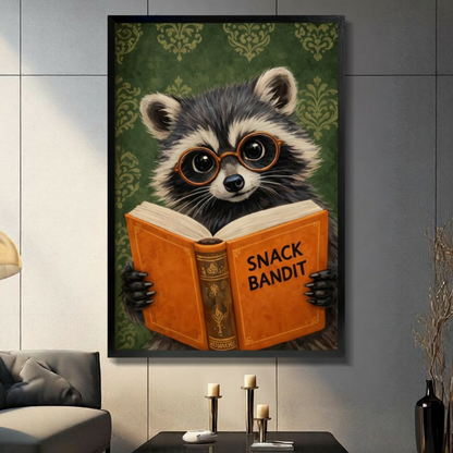 Snack Bandit Raccoon Funny Book Canvas Art Wall Art