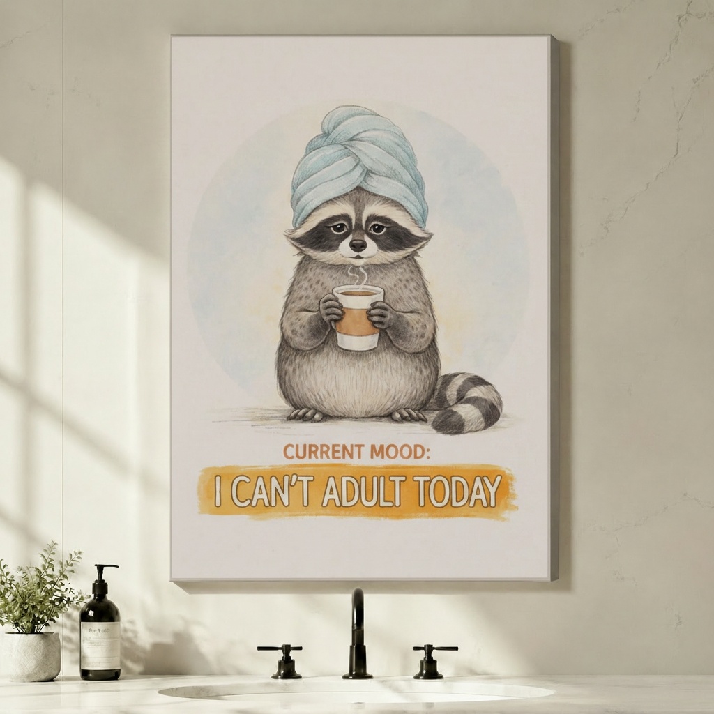 Can't Adult Today Raccoon Funny Canvas Wall Art