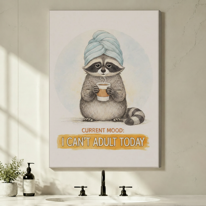 Can't Adult Today Raccoon Funny Canvas Wall Art