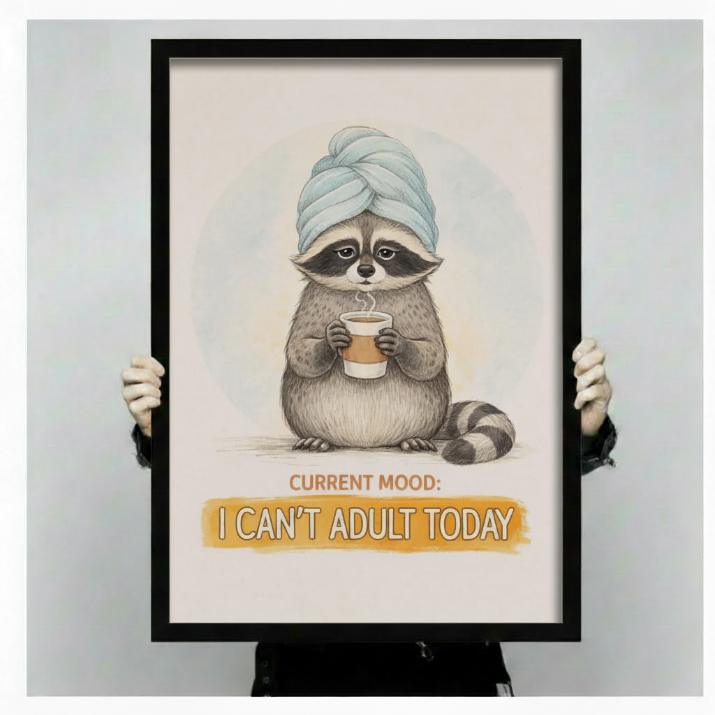 Can't Adult Today Raccoon Funny Canvas Wall Art