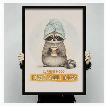 Can't Adult Today Raccoon Funny Canvas Wall Art