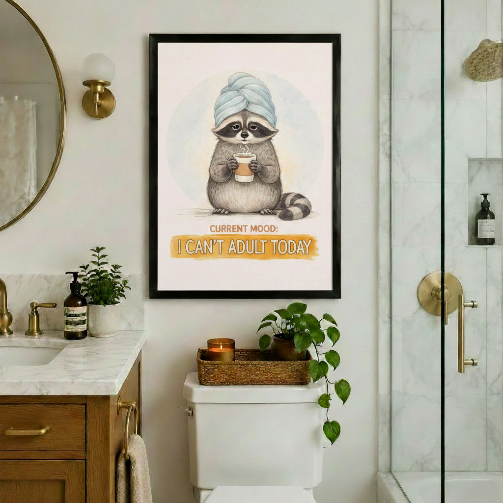 Can't Adult Today Raccoon Funny Canvas Wall Art