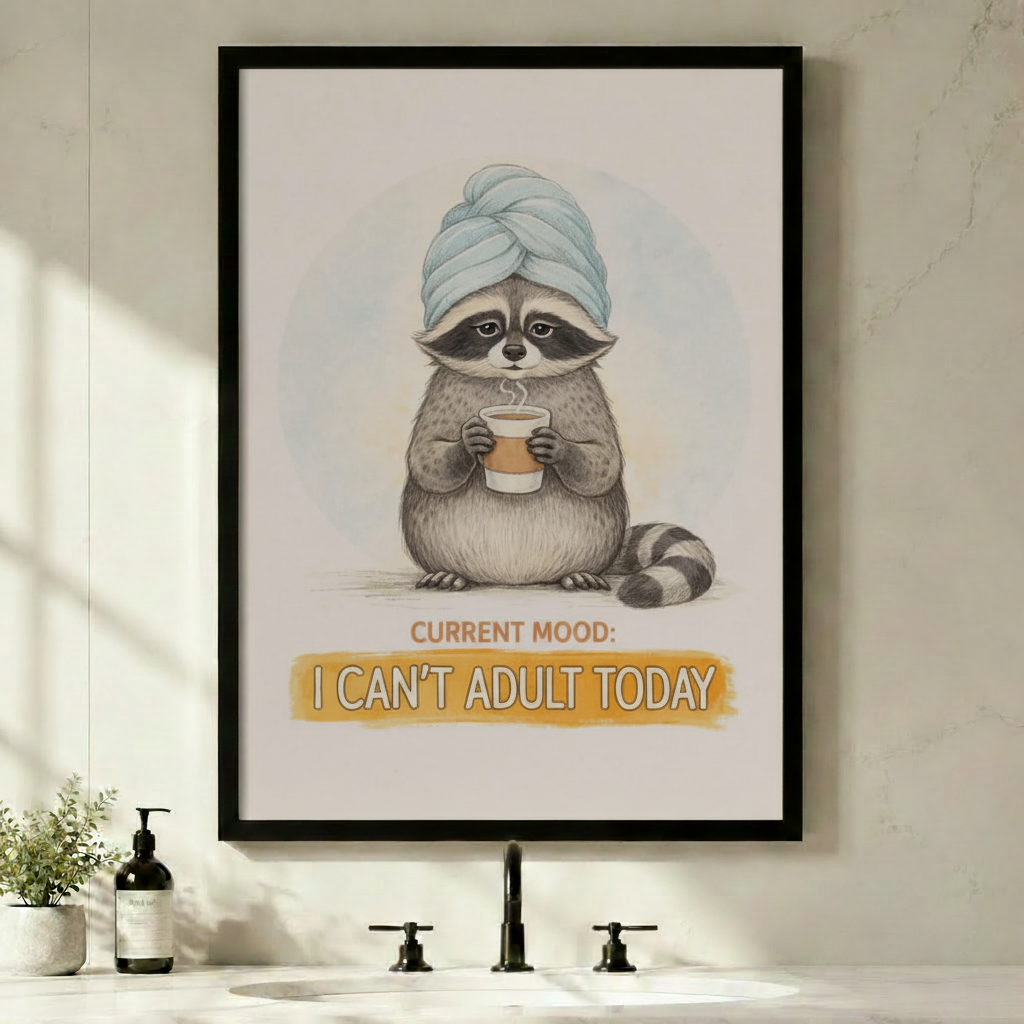 Can't Adult Today Raccoon Funny Canvas Wall Art