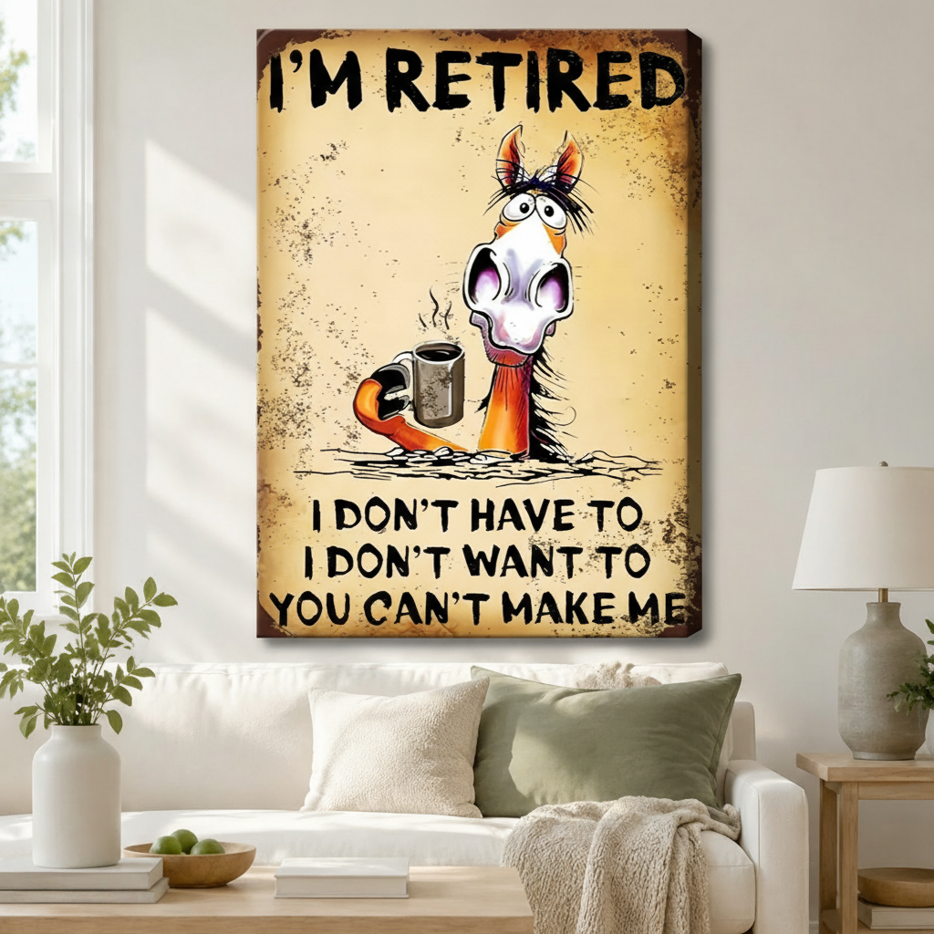 I'm Retired Funny Horse Canvas Wall Art